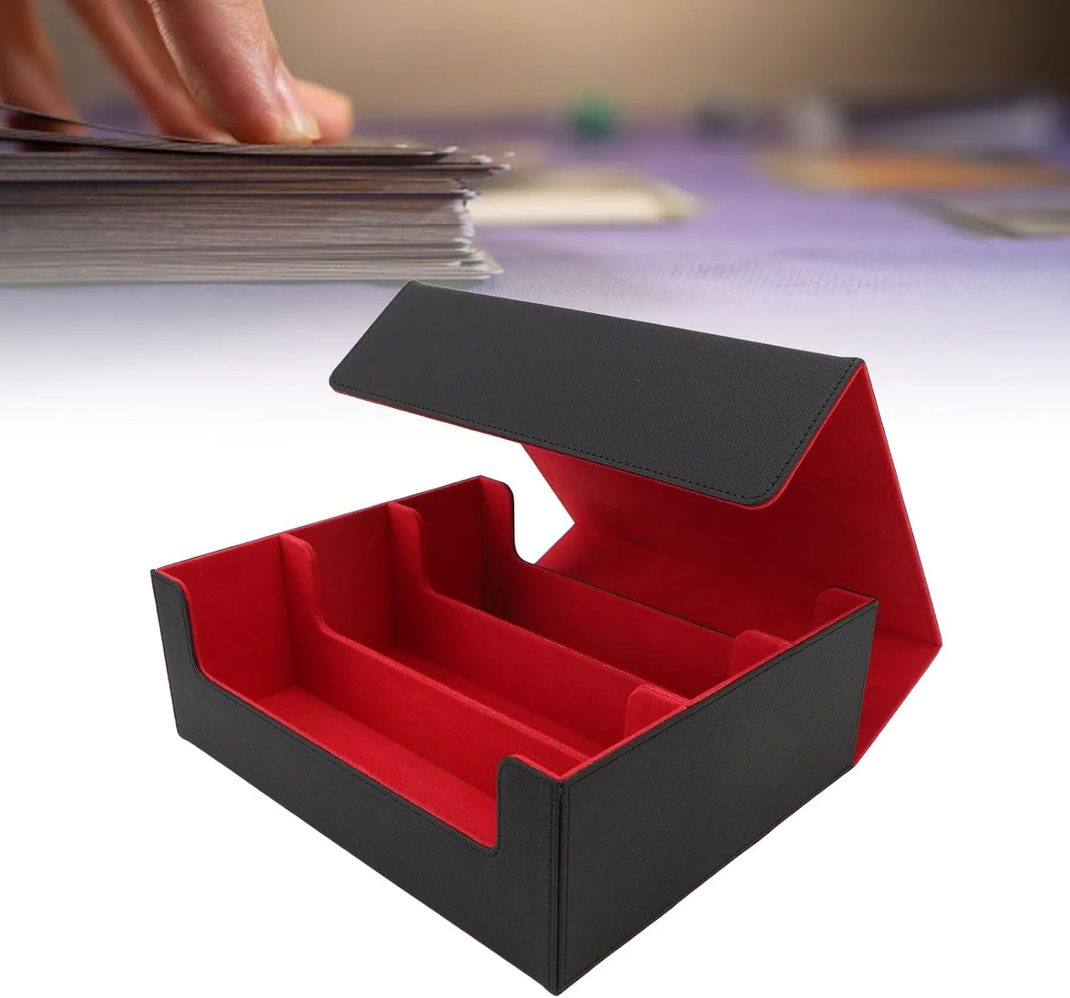 Card Deck Box for Trading Cards,Large Capacity Storage Case with Magnetic Closure Dividers Protective Lining Organizer Magic Gathering Collectible Poker Cards Collection (Black