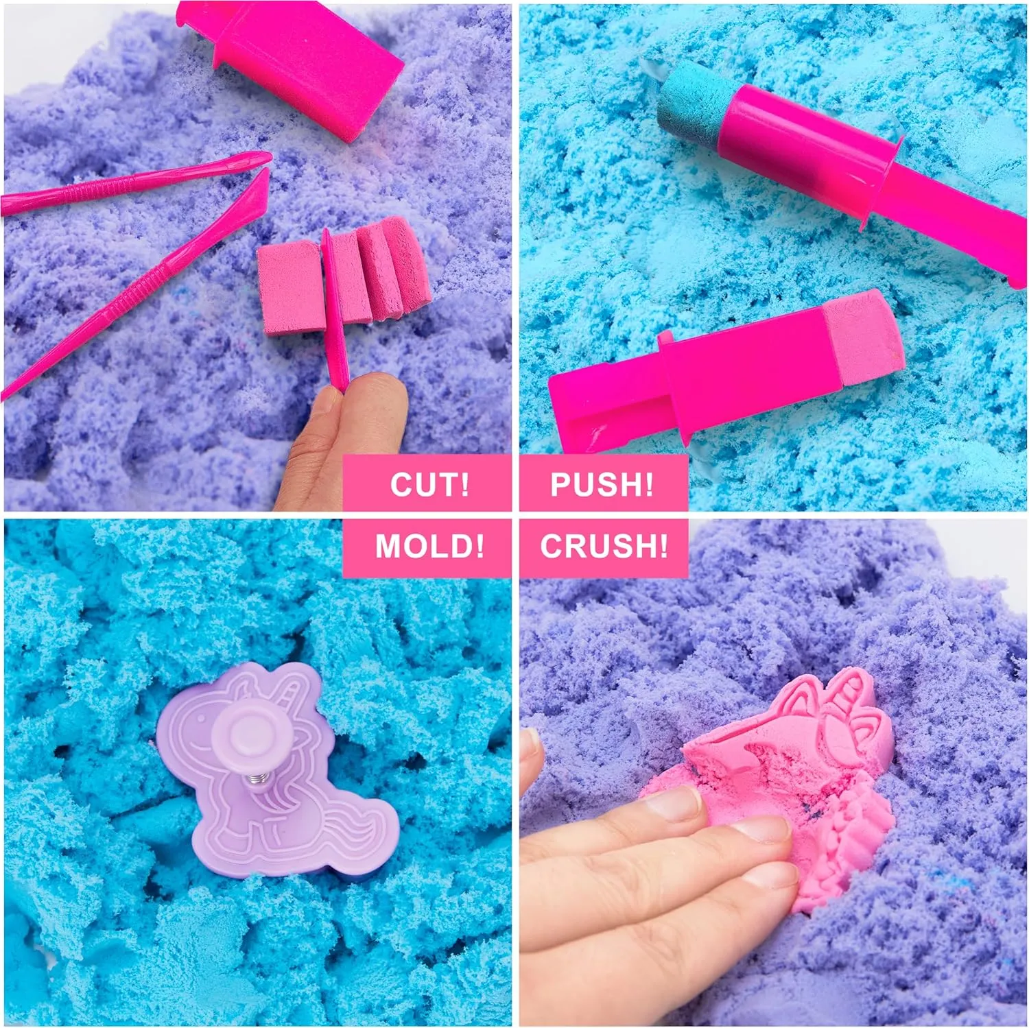 Carolart Unicorn Stretchy Cloud Sand,Blue & Pink Play Sand,Treasure Chest with Sensory Sand,Stretchable,Moldable,Expandable Cloud Slime,Tactile Fun Sensory Kit, Sensory Toys for Kids Ages 3 