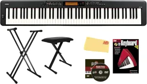 Casio CDP-S360 88-Key Compact Digital Piano - Black Bundle with Adjustable Stand, Bench, Instructional Book, Online Lessons, Instructional DVD, and Austin Bazaar Polishing Cloth