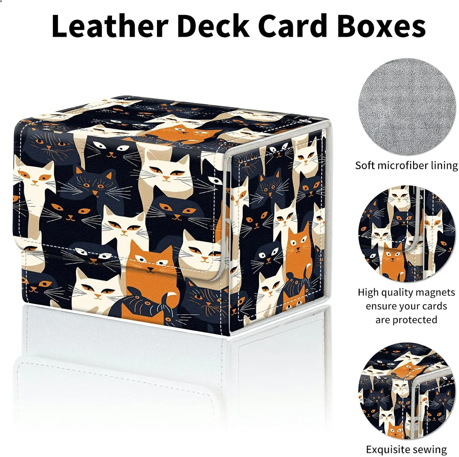 Cats Card Deck Box Organizer, 100  Sleeved Cards Deck Case For Trading Cards, Leather Magnetic Closure Commander Deck Box Holds Magnetic Card Storage Box Fits for MTG TCG CCG