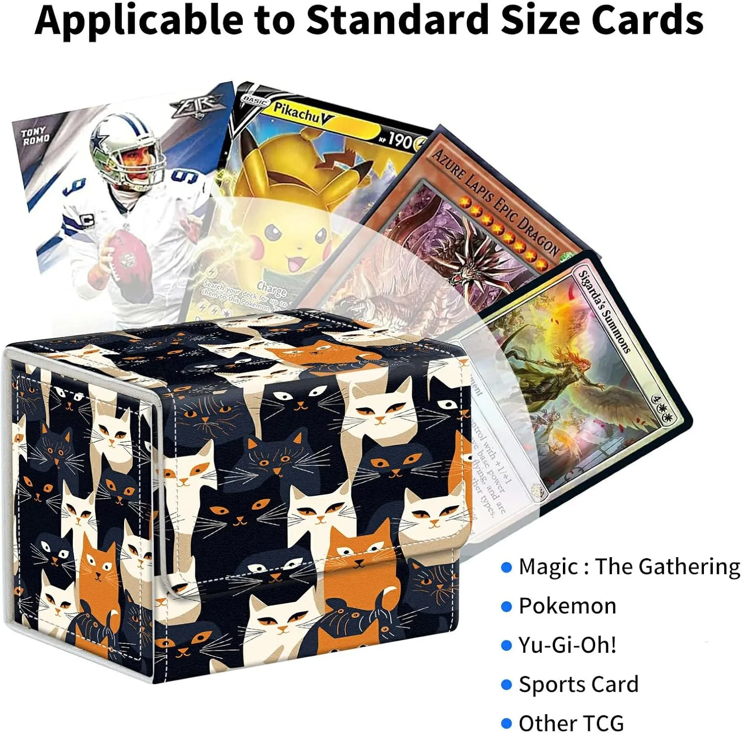 Cats Card Deck Box Organizer, 100  Sleeved Cards Deck Case For Trading Cards, Leather Magnetic Closure Commander Deck Box Holds Magnetic Card Storage Box Fits for MTG TCG CCG