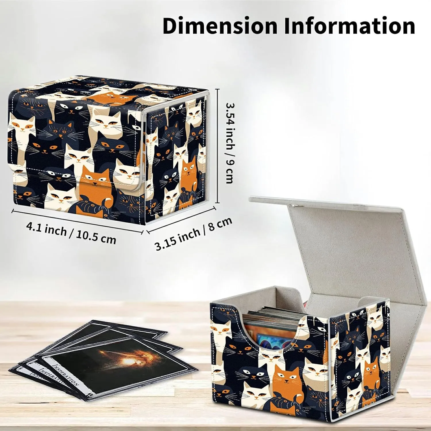 Cats Card Deck Box Organizer, 100  Sleeved Cards Deck Case For Trading Cards, Leather Magnetic Closure Commander Deck Box Holds Magnetic Card Storage Box Fits for MTG TCG CCG