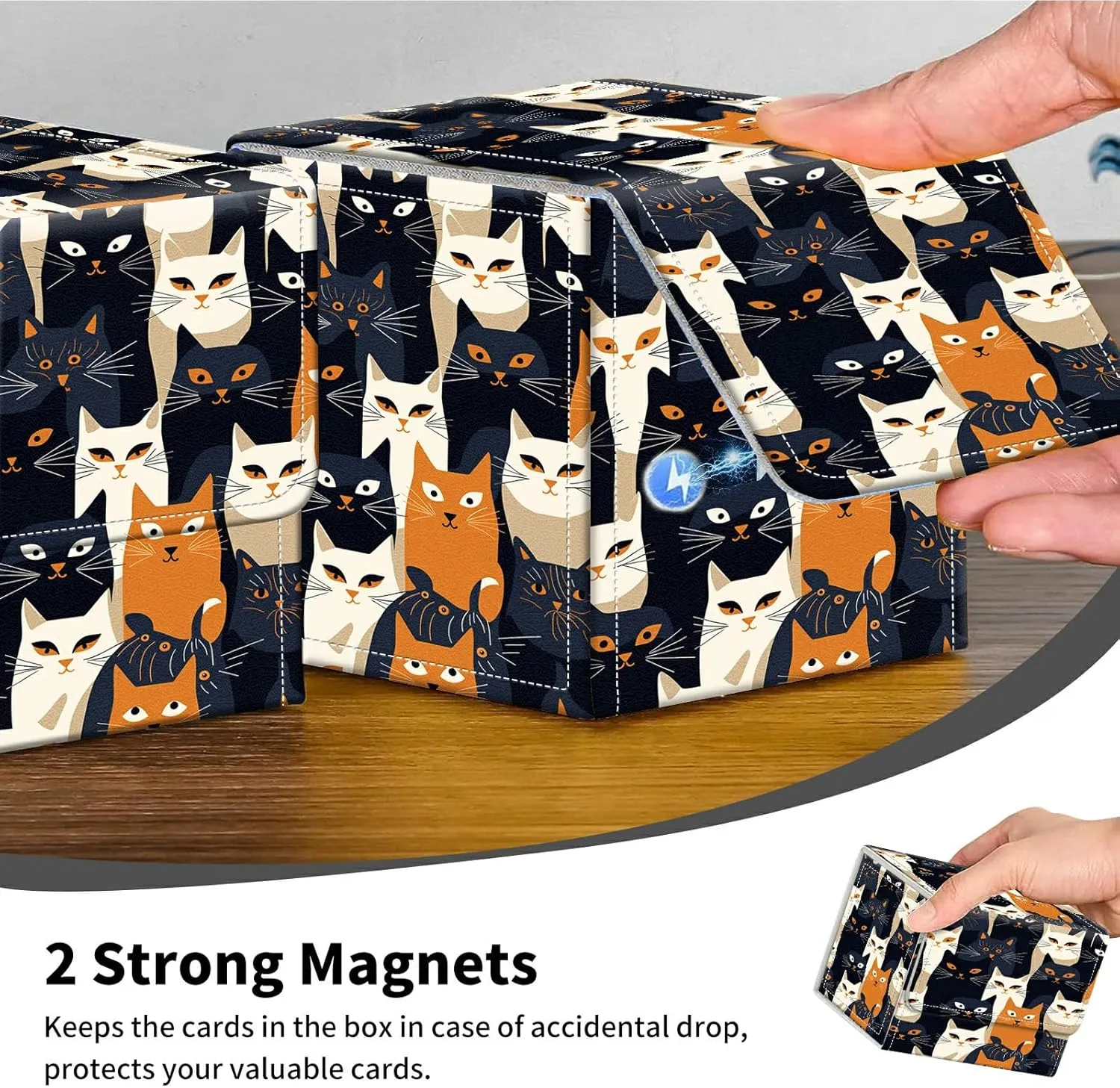 Cats Card Deck Box Organizer, 100  Sleeved Cards Deck Case For Trading Cards, Leather Magnetic Closure Commander Deck Box Holds Magnetic Card Storage Box Fits for MTG TCG CCG