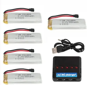 CBB 3.7V 550mAh Lipo Battery for Wltoys V930 V977 V988 E50S E50 JJRC H37 XK K110 RC Helicopter Drone Spare Parts 5 Pack with 5-in-1 Smart Charger