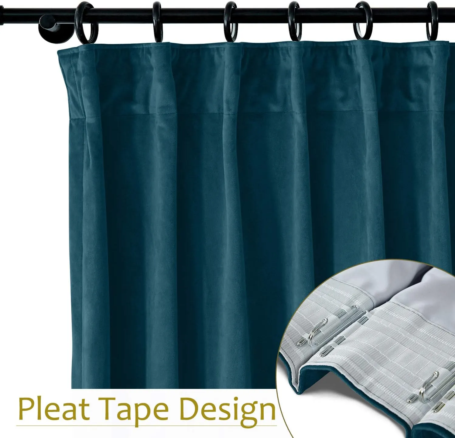 ChadMade Tape Pleat Velvet Curtain Panels with Lining Blackout Drapery for Traverse Rod and Track, 50" Wx63 L, Midnight Blue (1 Panel), Leon Collection
