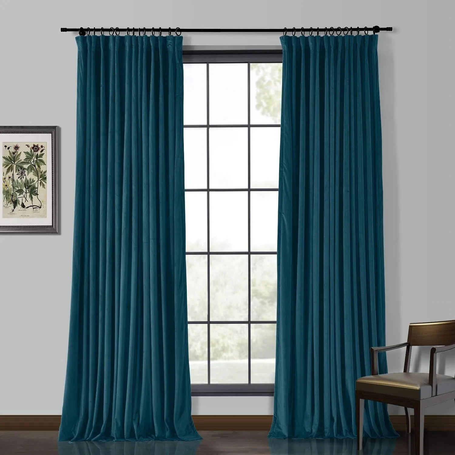 ChadMade Tape Pleat Velvet Curtain Panels with Lining Blackout Drapery for Traverse Rod and Track, 50" Wx63 L, Midnight Blue (1 Panel), Leon Collection