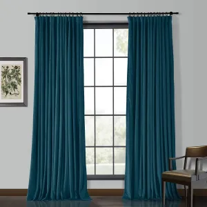 ChadMade Tape Pleat Velvet Curtain Panels with Lining Blackout Drapery for Traverse Rod and Track, 50" Wx63 L, Midnight Blue (1 Panel), Leon Collection