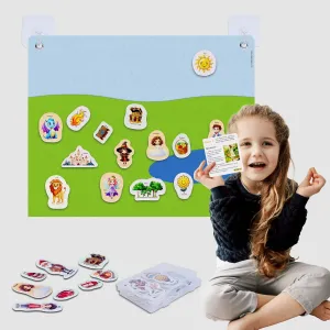 CHEFAN Felt Story Board Set, Flannel Story Pieces, Felt Figures for Storytelling, Interactive Felt Board with 6 Scenario Cards, Educational Learning Play Kit for Preschool Toddlers 23.6 X 18.9 Inch