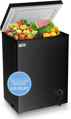 Chest Freezer Small Freezer Black Deep Freezers 3.5 Cu.Ft Compact Free-Standing Top Door Adjustable 7 Thermostat and Removable Basket Open Deep Freezer Energy Saving Apartment Kitchen