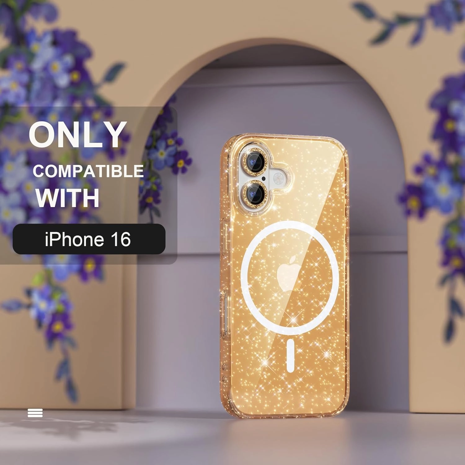 Choiche for iPhone 16 Case Magnetic, Women Clear Glitter Bling Sparkly Case, [2xDiamond Camera Lens Protectors] [2xTempered Glass Screen Protectors] [Compatible MagSafe] 6.1" (Glitter Gold)