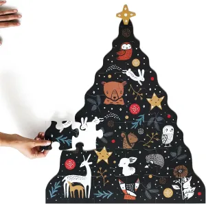 Christmas Tree Floor Puzzle, 24 Large Pieces, Winter Holiday Animals, Traditional Decoration, Learning Activities Toy, Brain Games, Train Motor Skills, Puzzles for Preschool, Toddler, Children, Kids