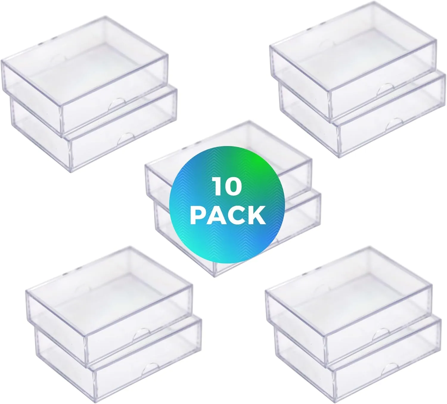 Clear Hard Plastic Box with Lid, Stackable Playing Card Storage Box and Display Case, 3 1/2" L x 2 1/2" W x 1" H, 10 Boxes, Made in USA