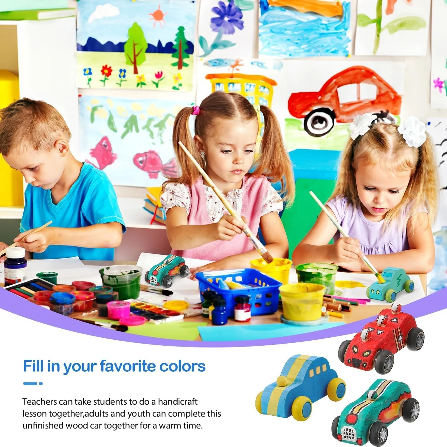 clothmile 12 Pieces DIY Wood Car Toys Unfinished Wooden Cars Toys Wooden Painting Blocks Crafts Kits for Christmas School Students Home Activities Craft Projects Easy Woodworking and Family Time Set