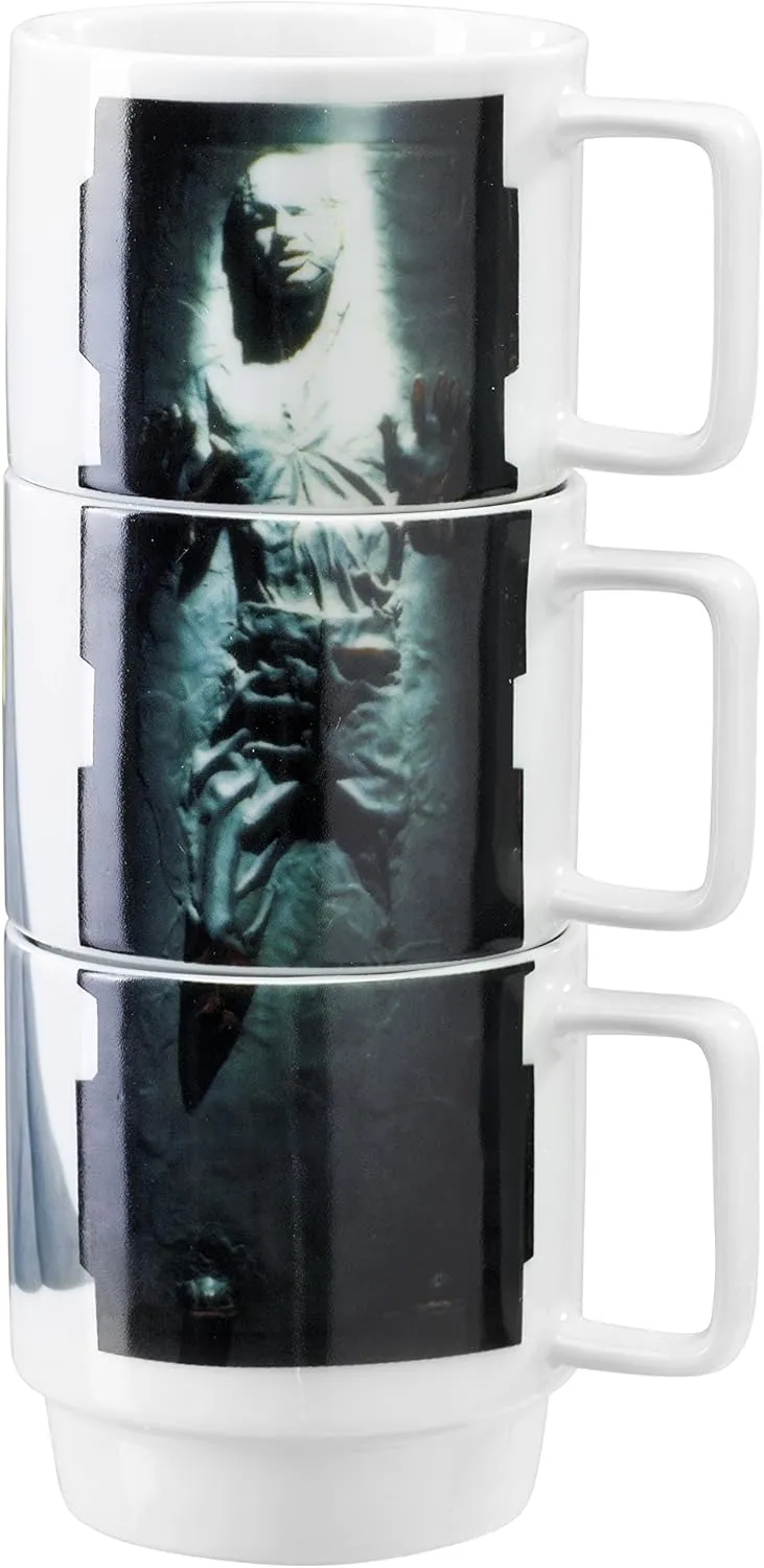 Collectible Star Wars Stacking Mugs Set - 11-Ounce Ceramic Mugs for Hot Coffee, Tea, Cocoa - Features Princess Leia, Han Solo in Carbonite, and Lando Calrissian - Licensed Disney Merchandise