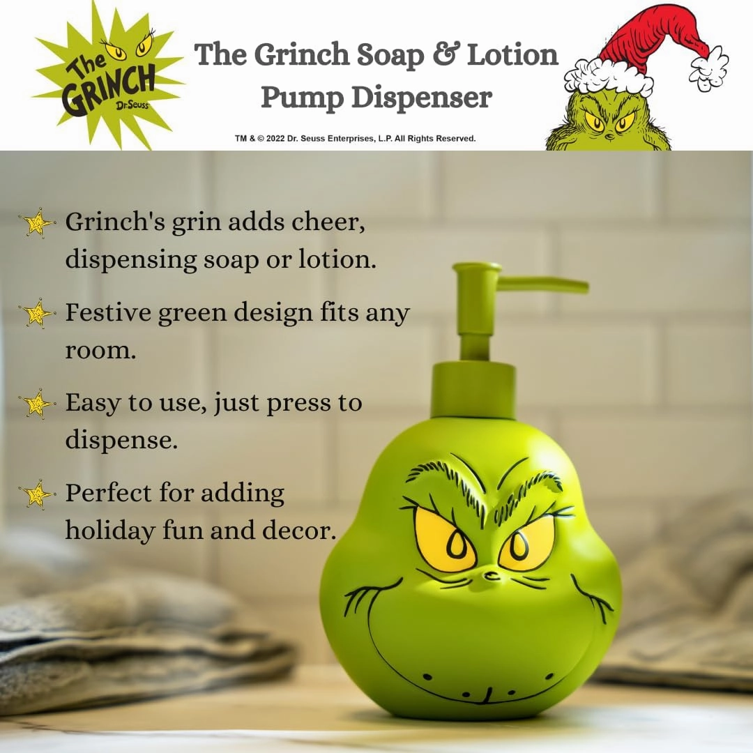 Collectibles Dr. Seuss' The Grinch Holiday Christmas Soap/Lotion/Hand Sanitizer Resin Pump Dispenser, 18.28 Ounces, (Officially Licensed Product) by Franco