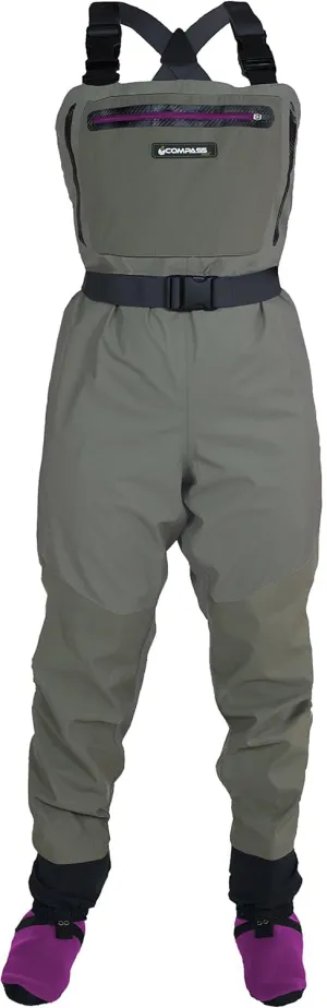 Compass 360 Women's Ledges Adjustable Breathable Fishing Chest Wader Stockingfoot with Device Pocket