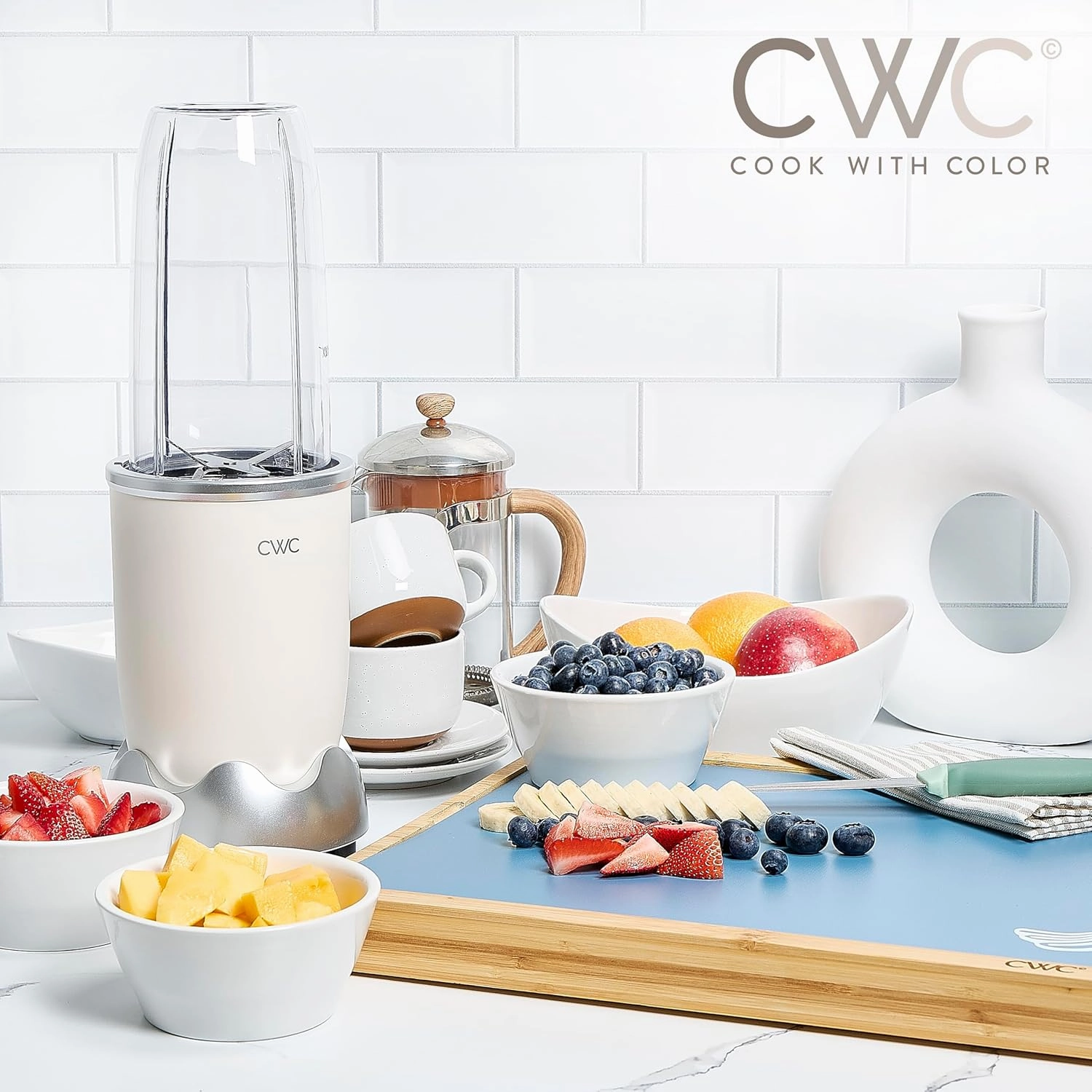 COOK WITH COLOR Personal Power Blender 600W, 24oz Capacity, BPA-Free Jar, Ice-Crushing Blades, Ideal for Smoothies & More, Anti-Slip Feet, Easy to Clean, Cream