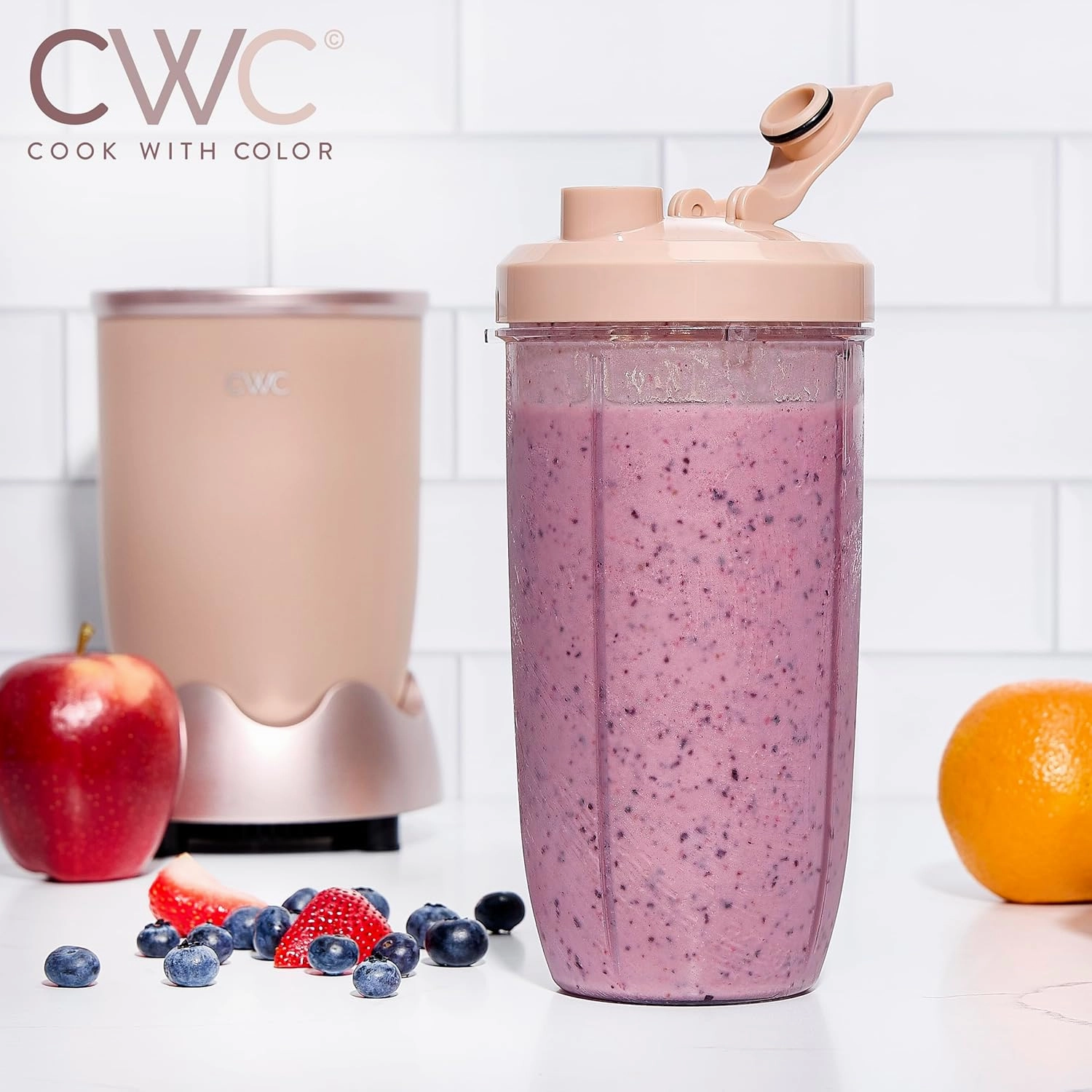 COOK WITH COLOR Personal Power Blender 600W, 24oz Capacity, BPA-Free Jar, Ice-Crushing Blades, Ideal for Smoothies & More, Anti-Slip Feet, Easy to Clean, Dusty Rose