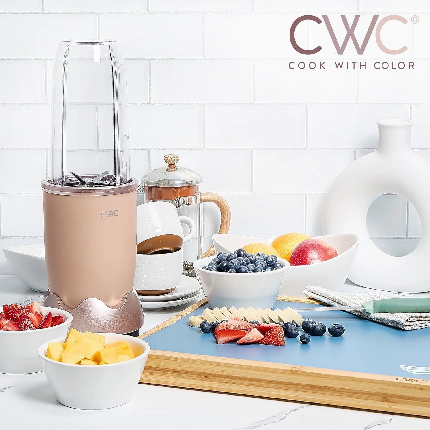 COOK WITH COLOR Personal Power Blender 600W, 24oz Capacity, BPA-Free Jar, Ice-Crushing Blades, Ideal for Smoothies & More, Anti-Slip Feet, Easy to Clean, Dusty Rose