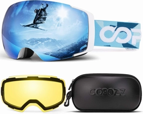 COPOZZ Polarized Adult Ski Goggles Set - M1 Magnetic Lens Snowboard Snow Goggle, OTG Anti-Fog Skiing Glasses Goggles