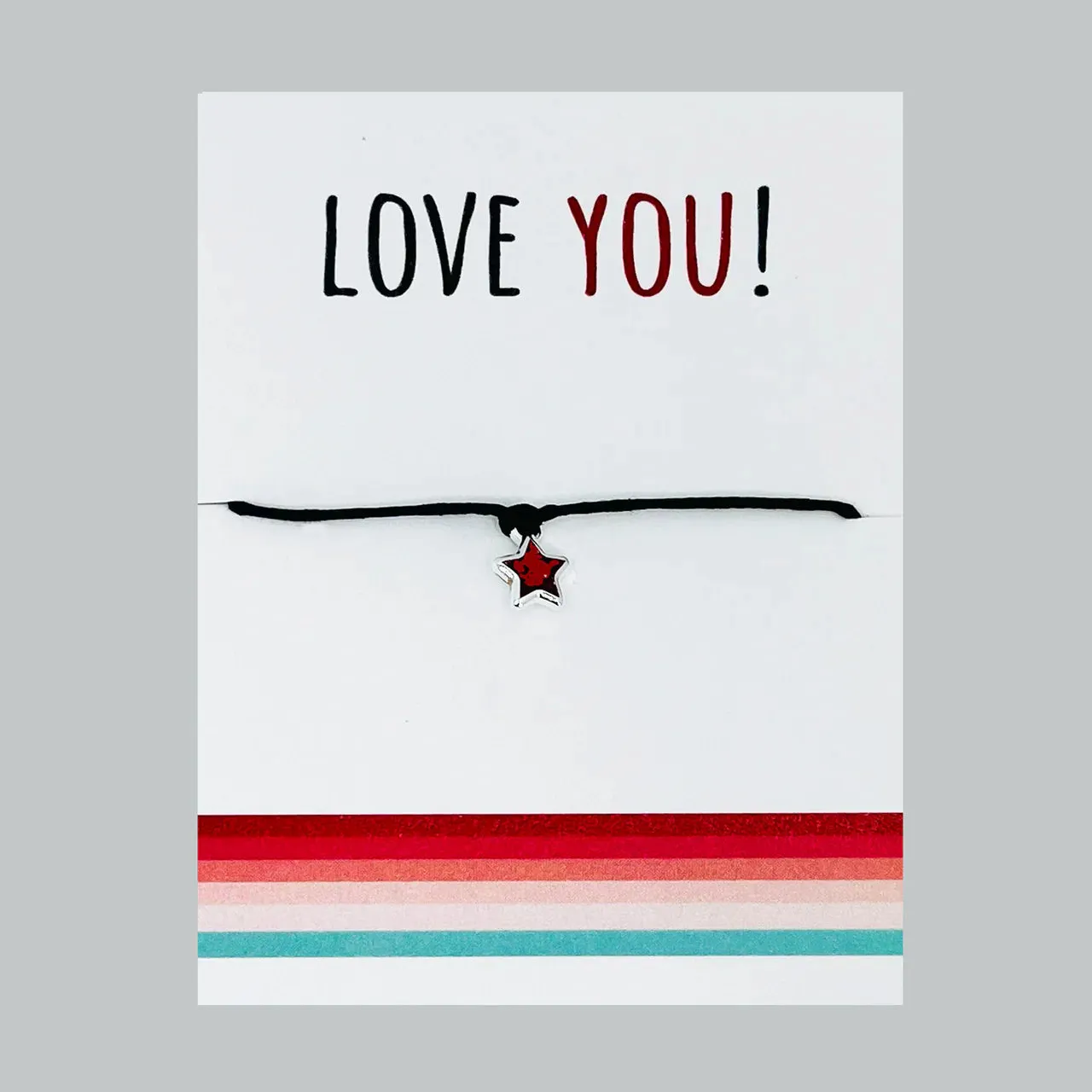 Coral & Mint - Love You - Red Glitter Charm String Bracelet