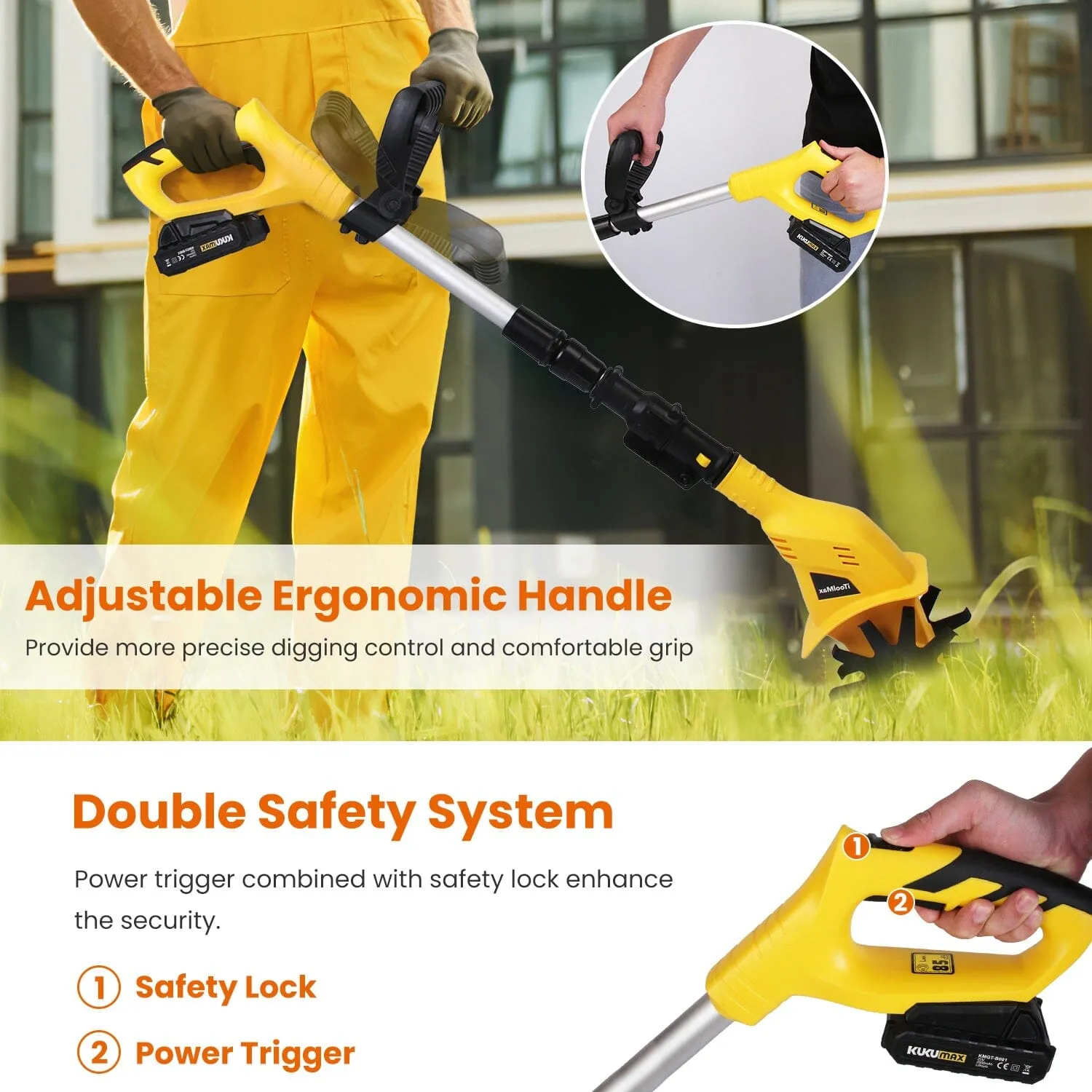 Cordless Electric Garden Tiller Cultivator With 20V Rechargeable Battery