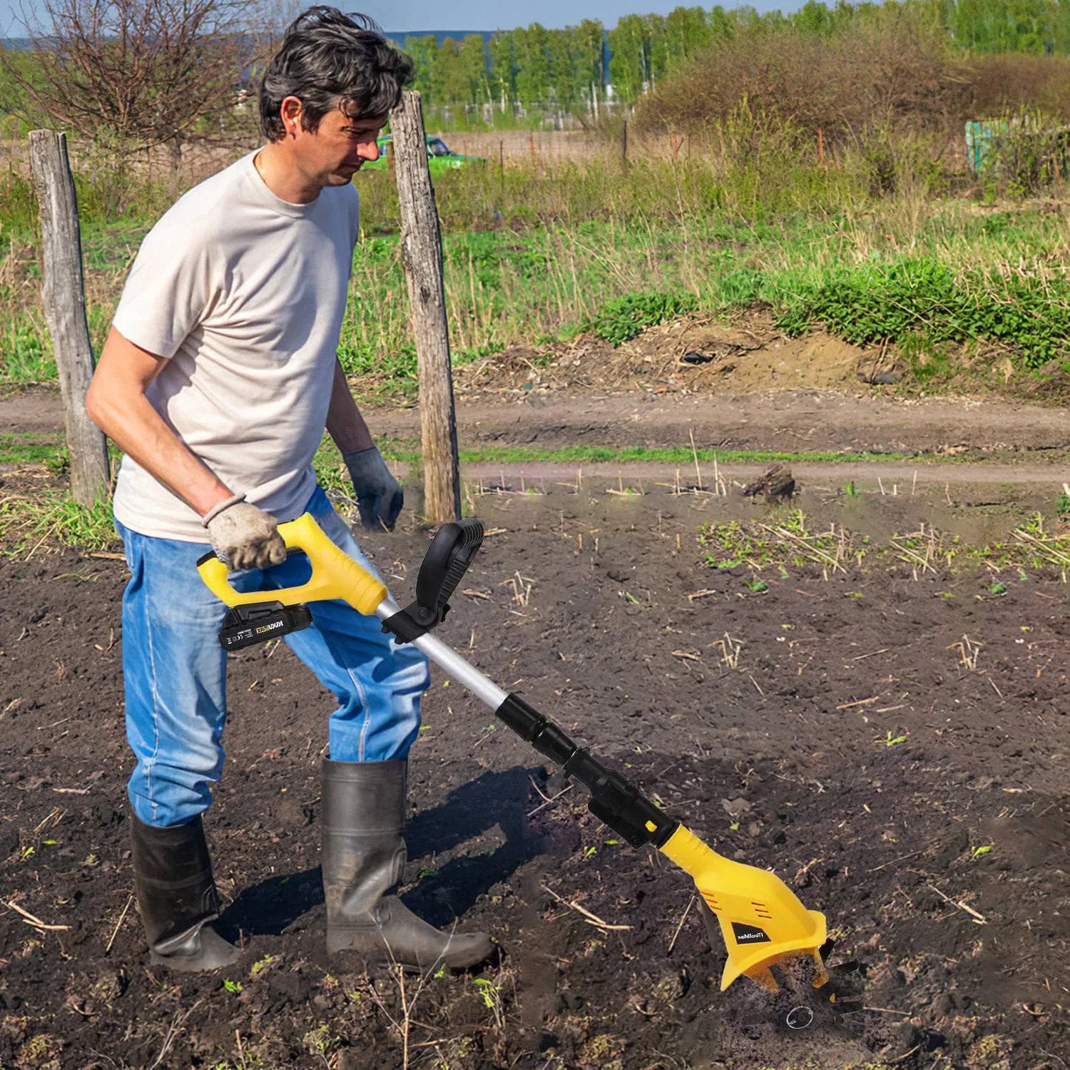Cordless Electric Garden Tiller Cultivator With 20V Rechargeable Battery