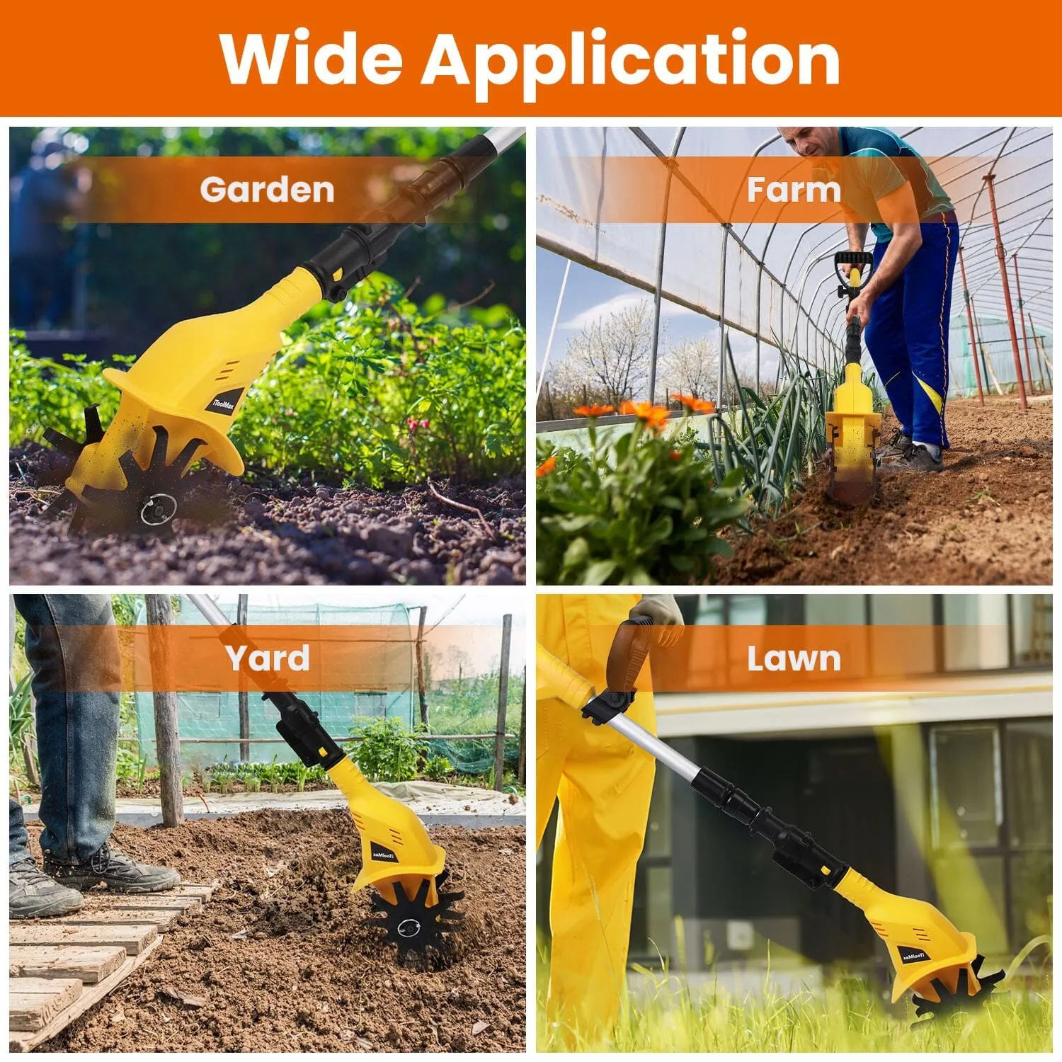 Cordless Electric Garden Tiller Cultivator With 20V Rechargeable Battery