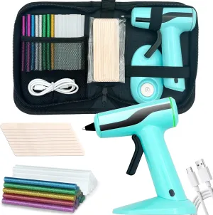 Cordless Hot Glue Gun, Rechargeable Hot Melt Glue Gun 2Ah Built-in Battery Smart Power-Off, Mini Glue Gun Kit with 30pcs Premium Glue Sticks, 10pcs Wood Craft Sticks, Case for DIY, Arts&Crafts