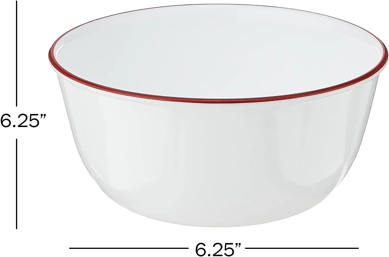 Corelle Vitrelle 28-Oz Bowl, Triple Layer Glass and Chip Resistant, Easy-to-Clean, Lightweight Round Bowl, Red Rim Band