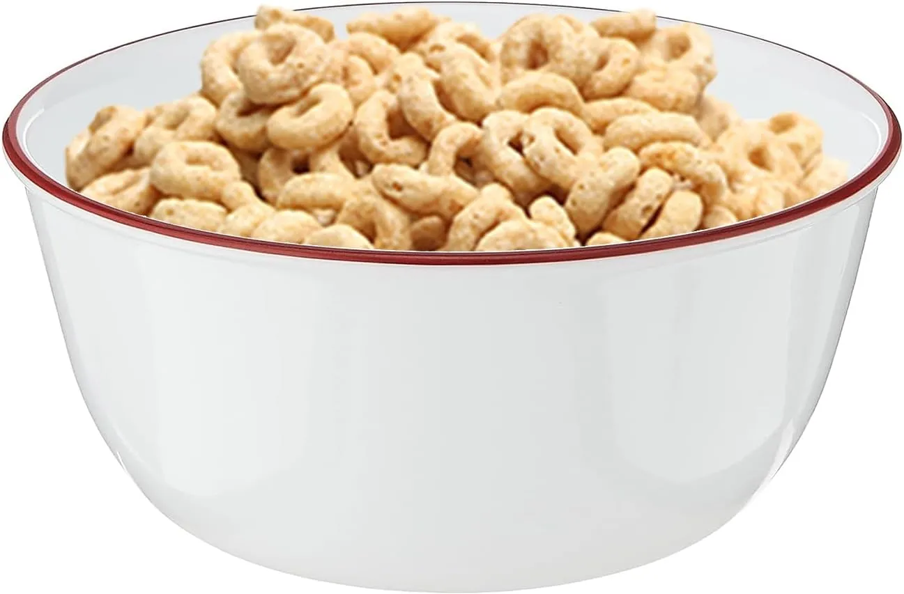 Corelle Vitrelle 28-Oz Bowl, Triple Layer Glass and Chip Resistant, Easy-to-Clean, Lightweight Round Bowl, Red Rim Band