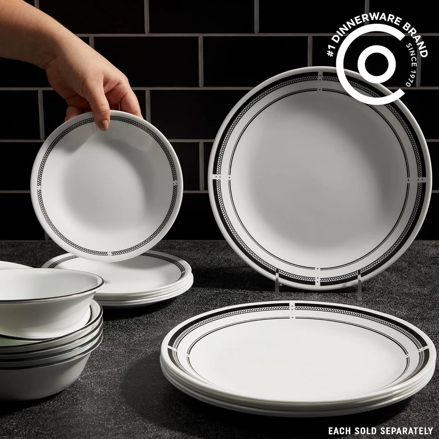 Corelle Vitrelle 6.75" Salad Appetizer Plate Set, Triple Layer Glass and Chip Resistant, Lightweight Round Plates, 6-Piece Brasserie