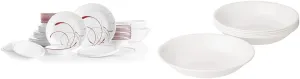 Corelle Vitrelle 78-Piece Service for 12 Dinnerware Set, Triple Layer Glass and Chip Resistant, Lightweight Round & Vitrelle 6-Piece Bowl Set, Triple Layer Glass and Chip Resistant, 20-Oz