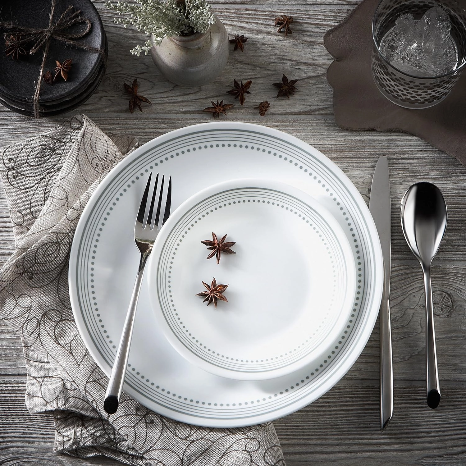 Corelle 1127003 Mystic Gray Chip & Break Resistant 12pc Dinner Set, Service for 4, Grey, 27.94 x 12.38 x 26.67 cm