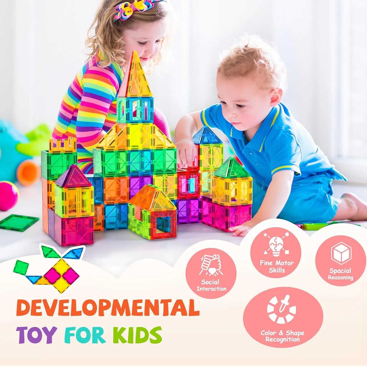 cossy 60 Pcs Magnet Tiles Magnetic 3D Building Blocks Set Educational Construction Toys for 3  Year Kids with Stronger Magnets, Rivets-Fastened, Educational,Recreational, Conventional
