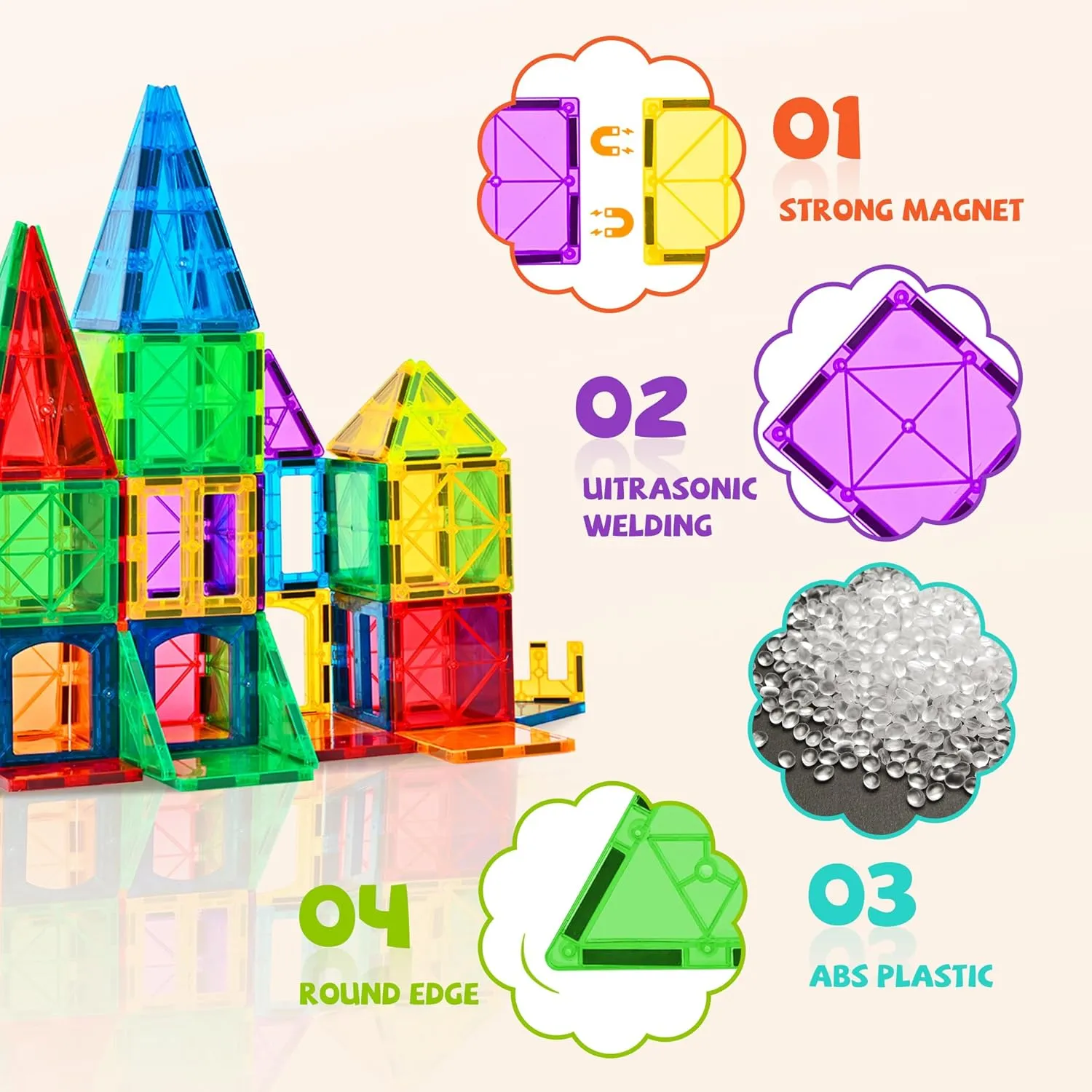 cossy 60 Pcs Magnet Tiles Magnetic 3D Building Blocks Set Educational Construction Toys for 3  Year Kids with Stronger Magnets, Rivets-Fastened, Educational,Recreational, Conventional