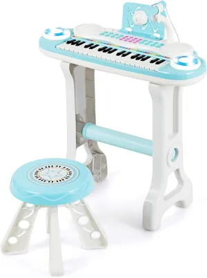 Costzon 37-Key Kids Toy Keyboard Piano with Detachable Legs, Bench, Music Score, Flash Light, Build-in MP3 Songs, Microphone, Record Playback for Birthday (Blue)
