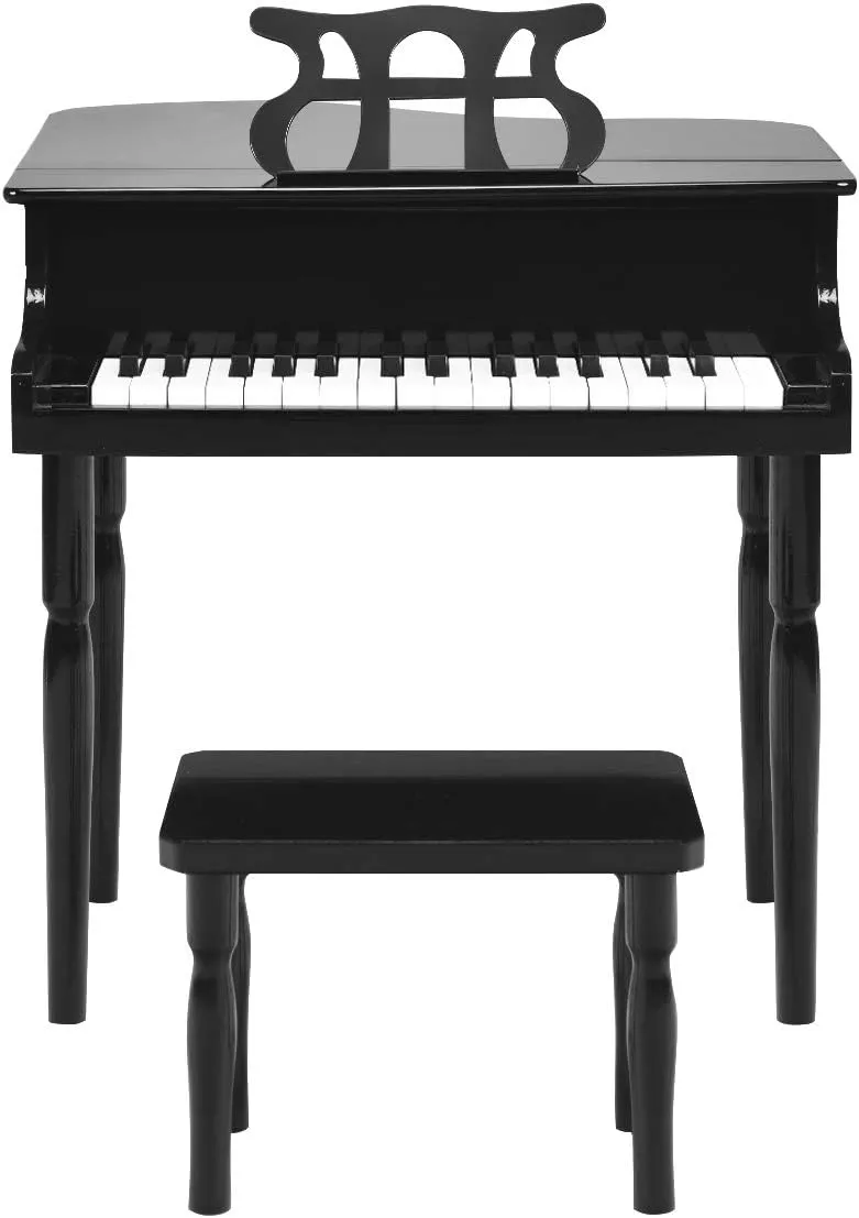 Costzon Classical Kids Piano, 30 Keys Wood Toy Grand Piano with Music Stand and Bench, Mini Musical Toy for Child, Ideal for Children's Room, Toy Room, Best Gifts (Straight Leg, Black)