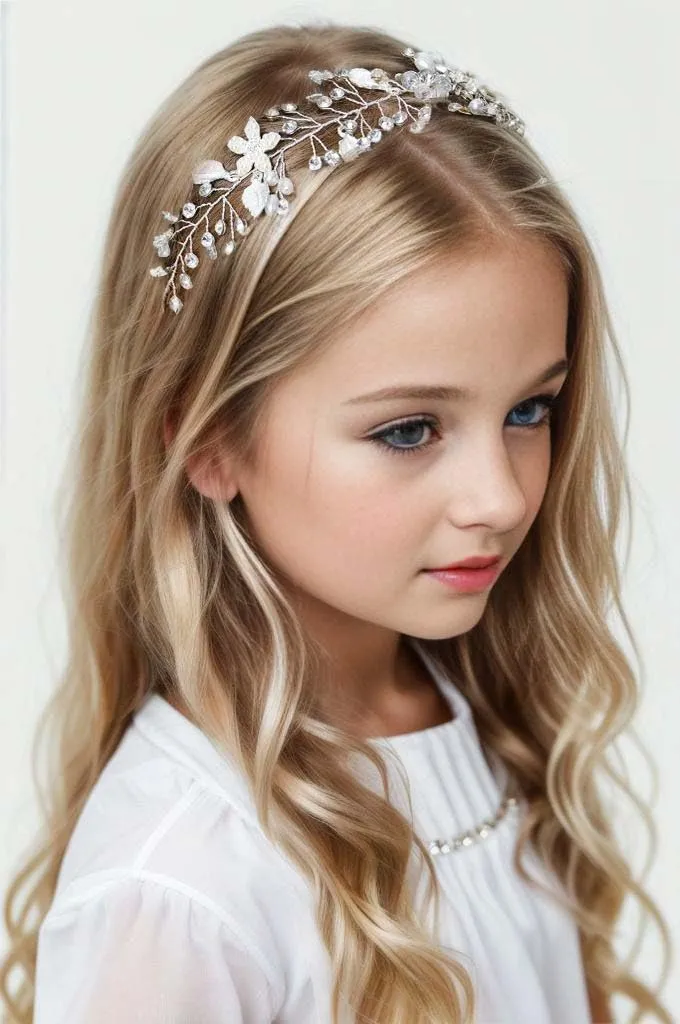 Coucoland Flower Girl Fairy Headpiece - First Communion Crystal Crown Tiara Hair Piece Baby Breath Headband for Wedding Brides Bridal Hair Accessories