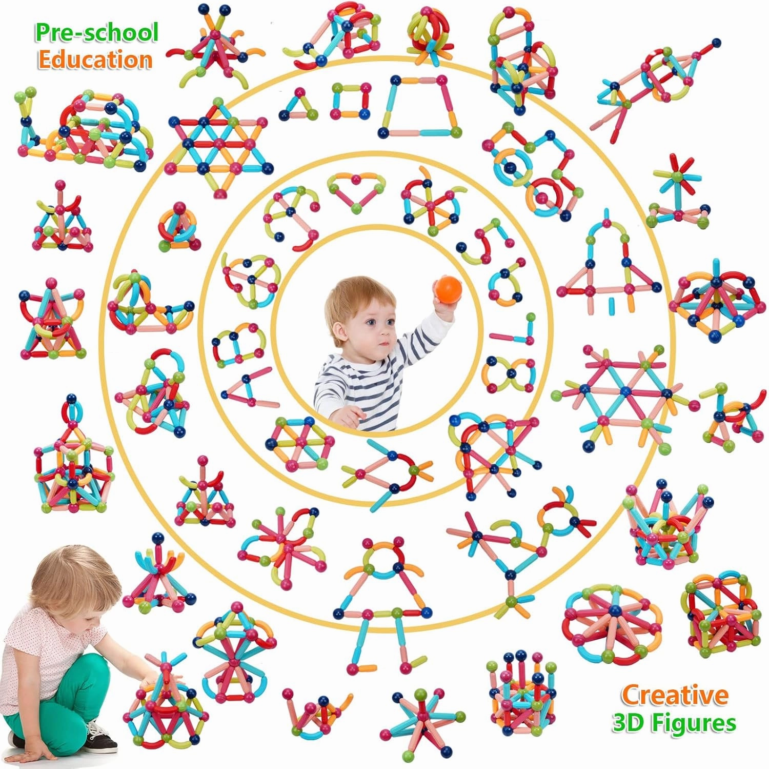 COUOMOXA Magnetic Sticks STEM for Kids: 3 4 5 6 7 8  Year Old 110pcs Educational Magnetic Construction Set - Learning Toy for 3-12 Kids Classroom Home - Birthday Gift for Boys Girls