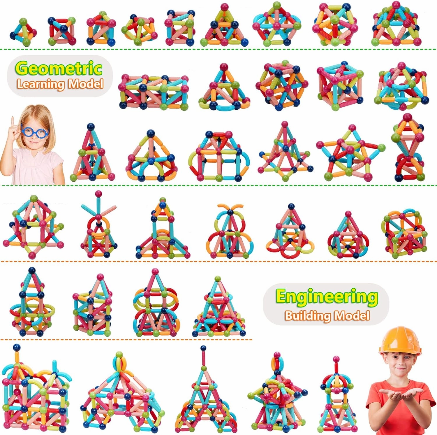 COUOMOXA Magnetic Sticks STEM for Kids: 3 4 5 6 7 8  Year Old 110pcs Educational Magnetic Construction Set - Learning Toy for 3-12 Kids Classroom Home - Birthday Gift for Boys Girls
