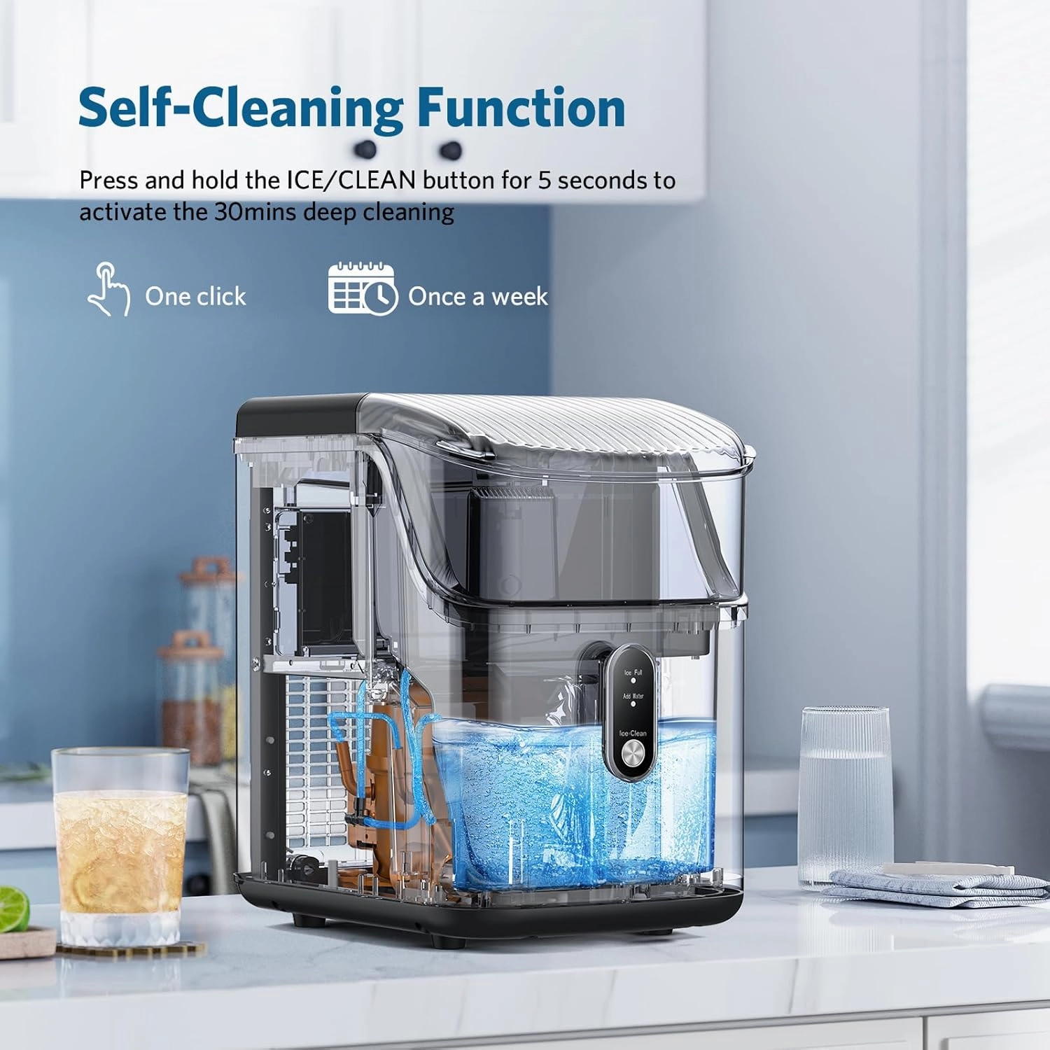 COWSAR Nugget Ice Makers Countertop Soft Chewable Pellet Ice Machine with Auto-Cleaning Function, 35Lbs/24H, Portable Ice Makers for Kitchen, Office, Home，Black