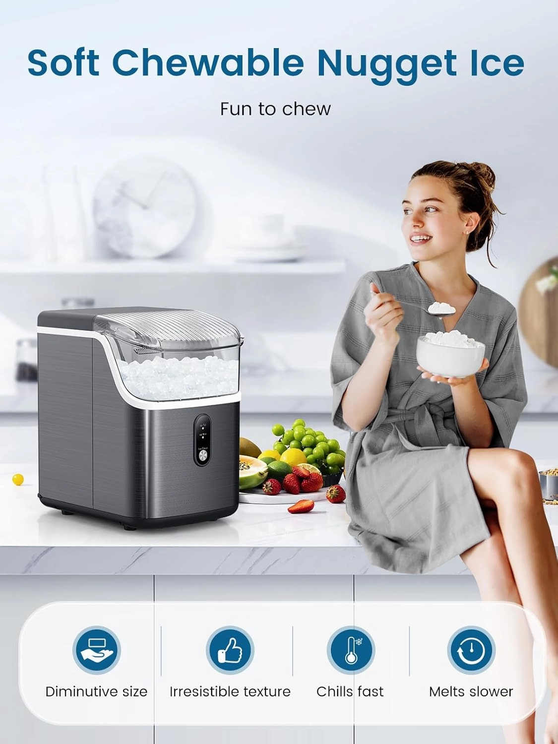 COWSAR Nugget Ice Makers Countertop Soft Chewable Pellet Ice Machine with Auto-Cleaning Function, 35Lbs/24H, Portable Ice Makers for Kitchen, Office, Home，Black