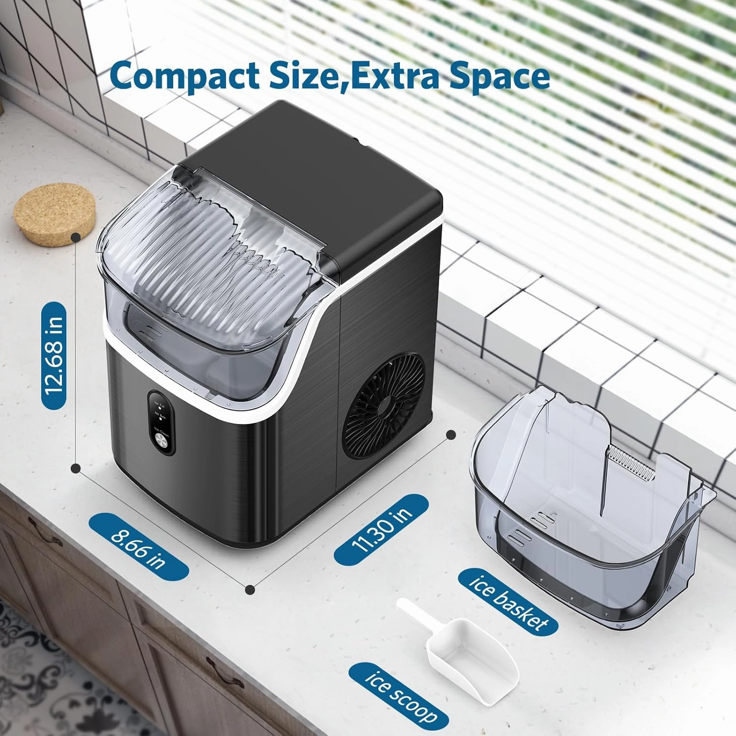 COWSAR Nugget Ice Makers Countertop Soft Chewable Pellet Ice Machine with Auto-Cleaning Function, 35Lbs/24H, Portable Ice Makers for Kitchen, Office, Home，Black