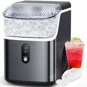 COWSAR Nugget Ice Makers Countertop Soft Chewable Pellet Ice Machine with Auto-Cleaning Function, 35Lbs/24H, Portable Ice Makers for Kitchen, Office, Home，Black