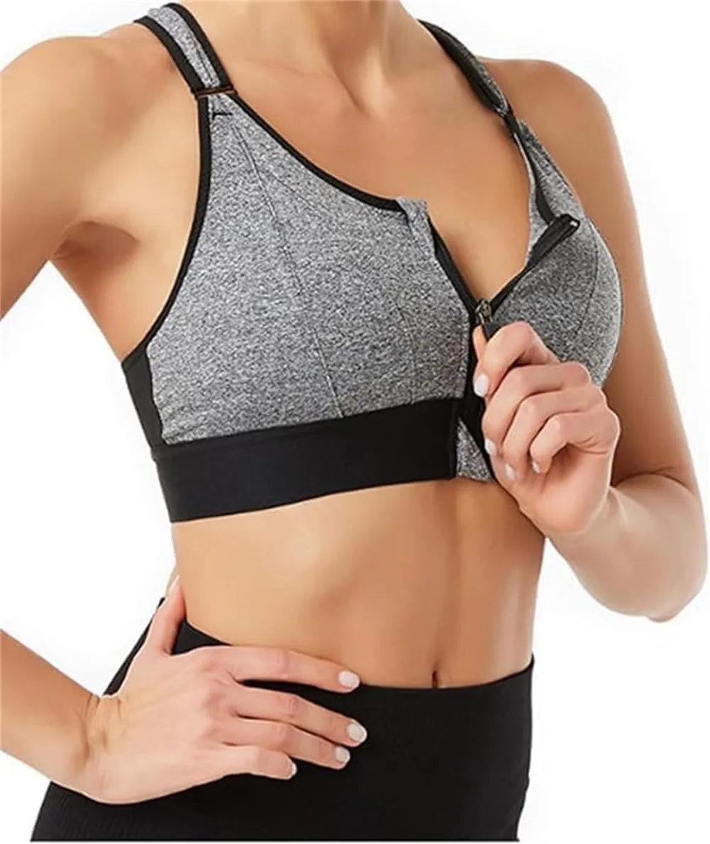 Cozuty Sports Bra, Zipper Front Closure Sports Bra for Women, Wireless Supportive Adjustable Anti-Shock Sports Bra