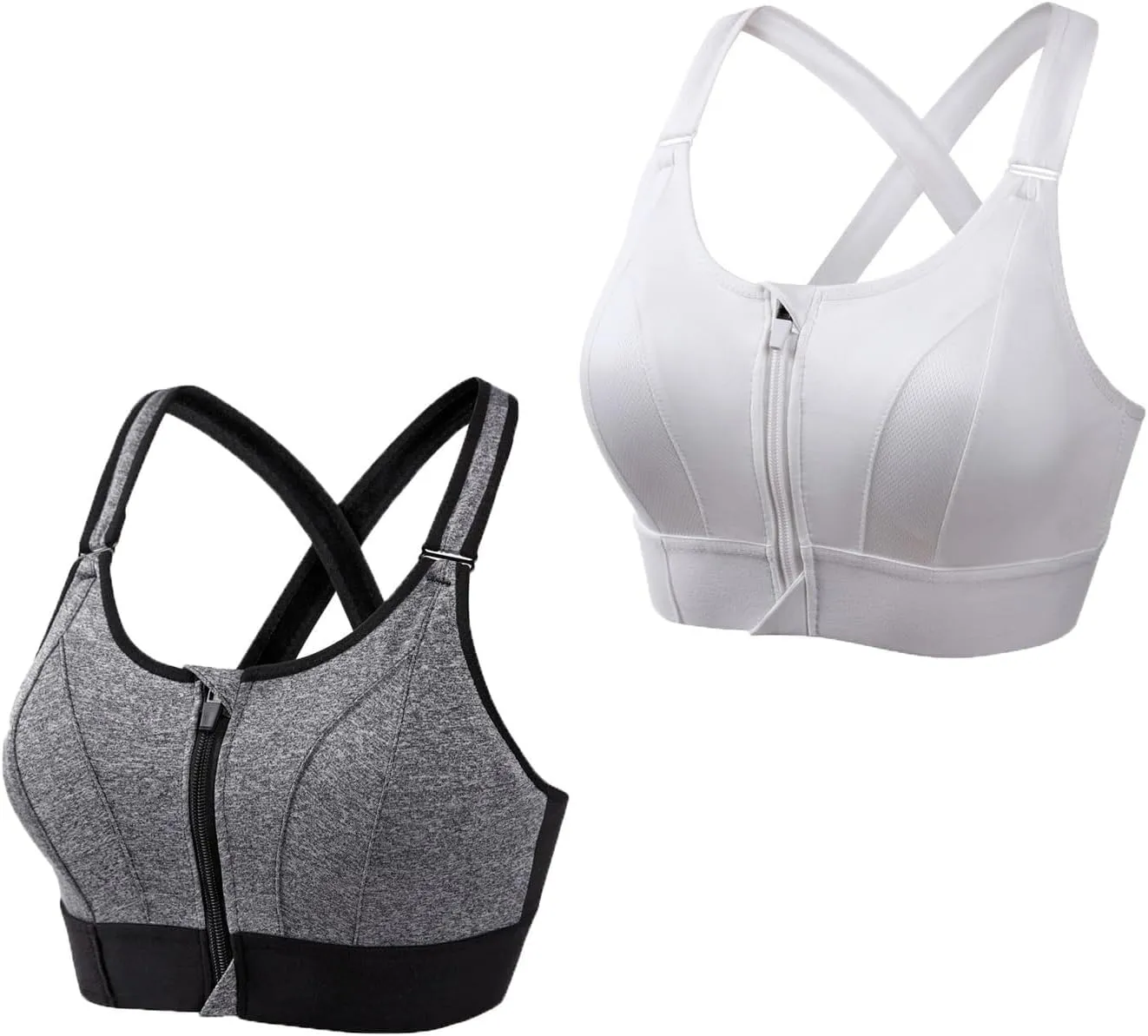 Cozuty Sports Bra, Zipper Front Closure Sports Bra for Women, Wireless Supportive Adjustable Anti-Shock Sports Bra