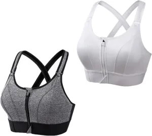 Cozuty Sports Bra, Zipper Front Closure Sports Bra for Women, Wireless Supportive Adjustable Anti-Shock Sports Bra