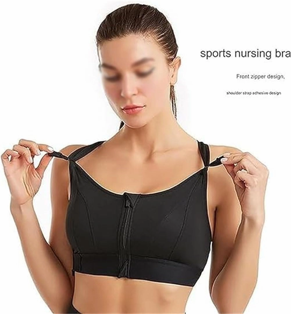 Cozuty Sports Bra, Zipper Front Closure Sports Bra for Women, Wireless Supportive Adjustable Anti-Shock Sports Bra