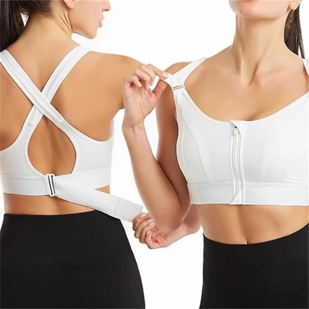 Cozuty Sports Bra, Zipper Front Closure Sports Bra for Women, Wireless Supportive Adjustable Anti-Shock Sports Bra